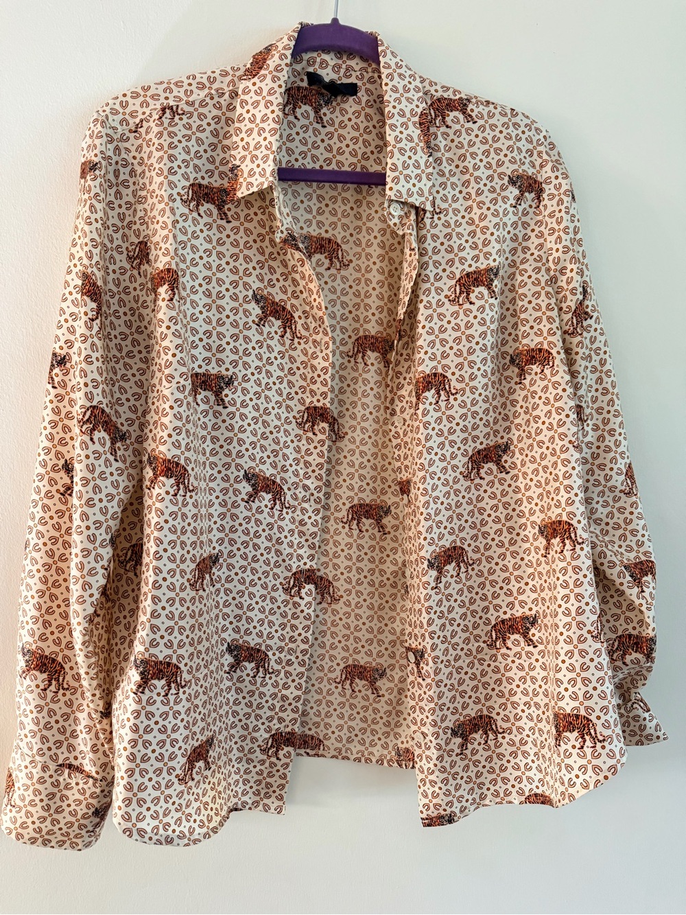 J. Crew Cream Button-Up Blouse with Brown Tiger Print
